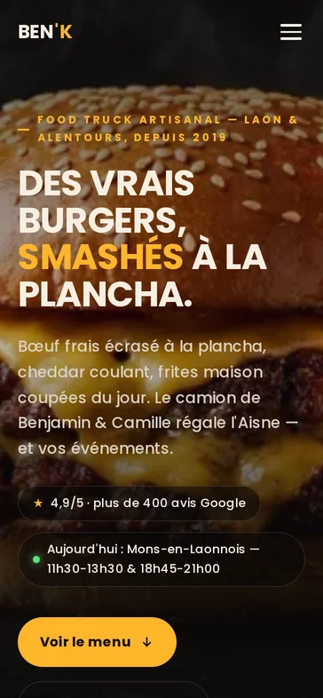 Site BEN’K, vue mobile